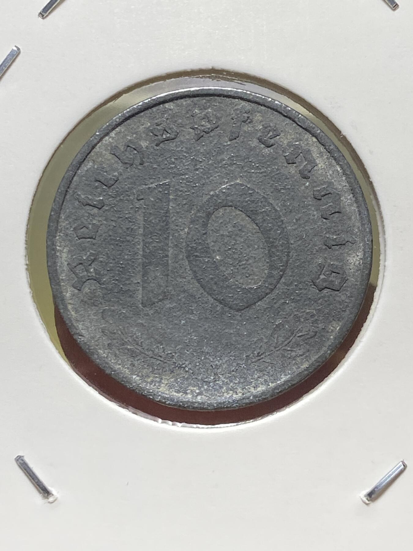 2025年第一百三十一场(总第一百五十七场）外国好品纸夹散币场(免佣金) 德意志第三帝国1942年10芬尼(J标，汉堡造)