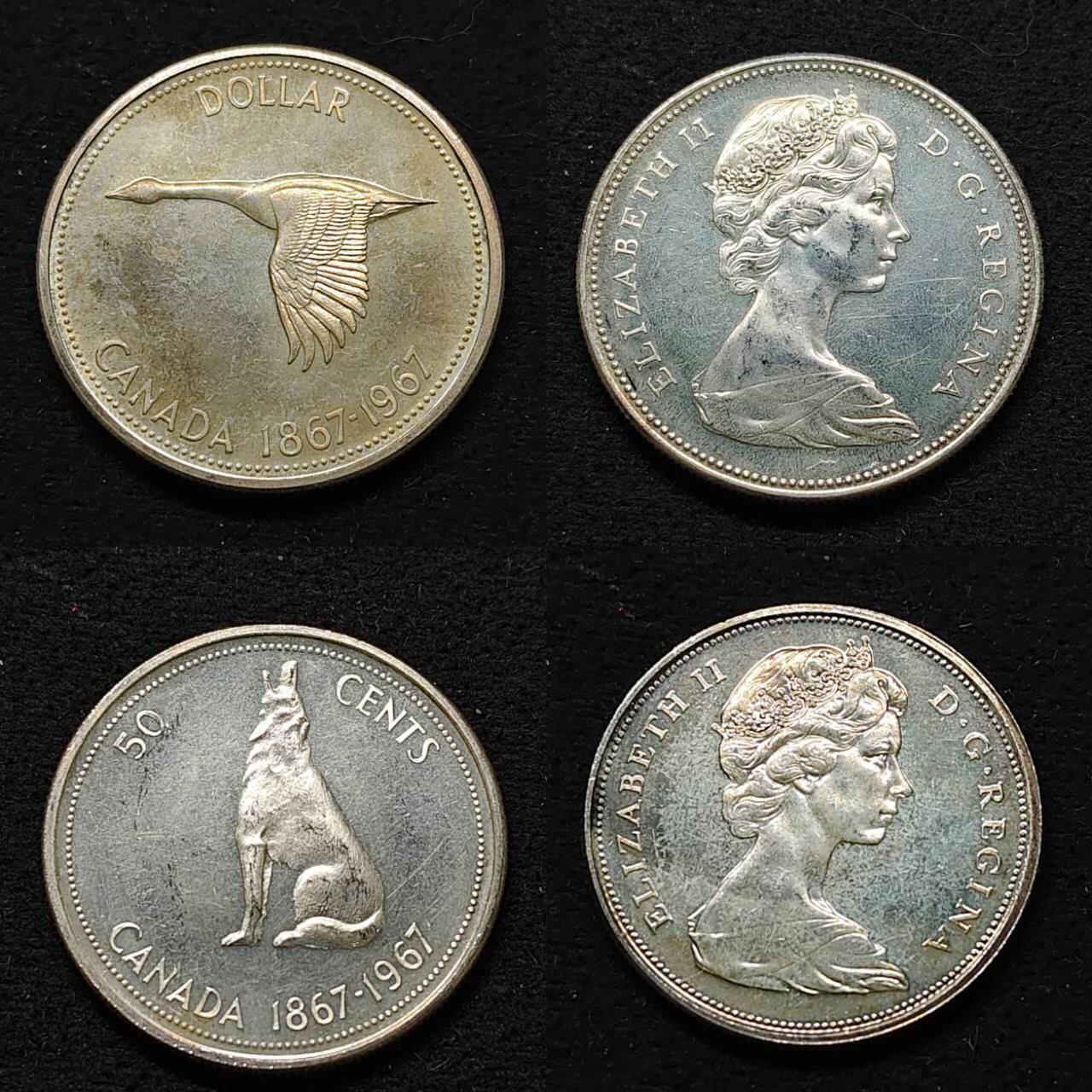 【全场包邮】纯粹捡漏拍479场（免费代拍第16场） 加拿大1967年联邦百年4银1镍1铜纪念套币6枚全套