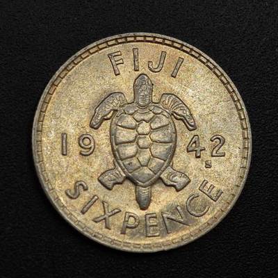 【淘币小摊】实时拍第八百零一拍   散币场   满百包邮可预留二周 每周一统一发货   - 斐济1942年乔治六世6便士银币