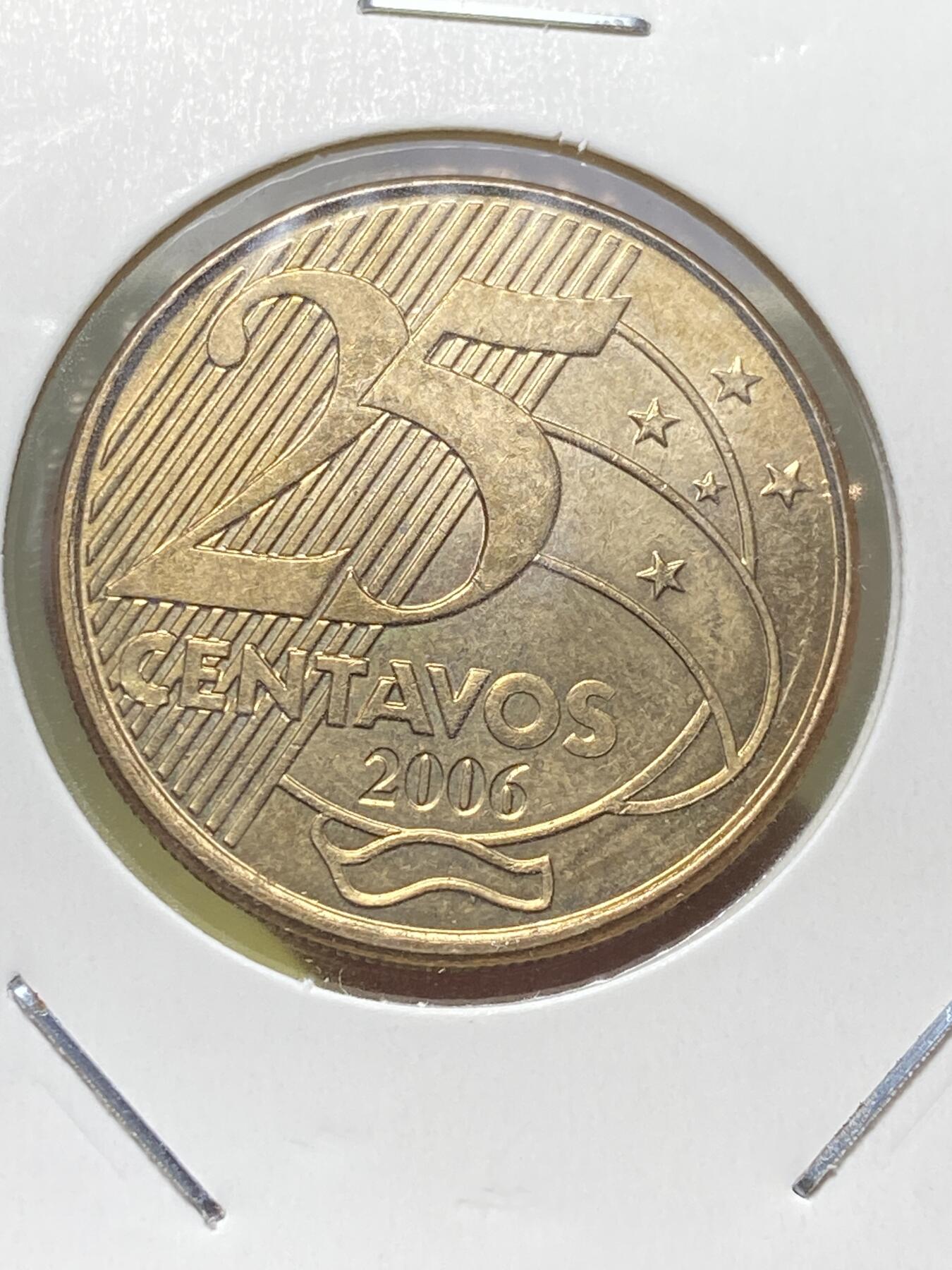 2025年第一百三十一场(总第一百五十七场）外国好品纸夹散币场(免佣金) 巴西🇧🇷2006年25分(最新套币第二版，面值字母T部分在斜条纹内)