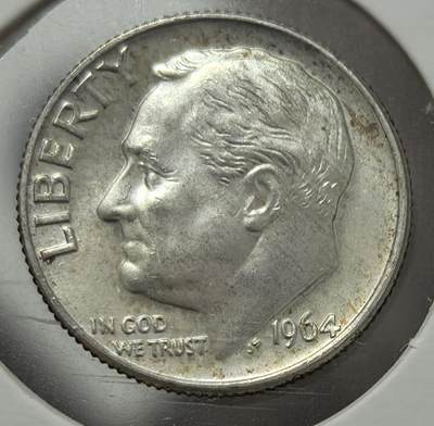 外国优质老铜币银币，周六九点倒数截拍，满百包邮，可寄存半年，喜欢朋友微信扫描二维码可直接参拍 - 好品美国1964年10分银币