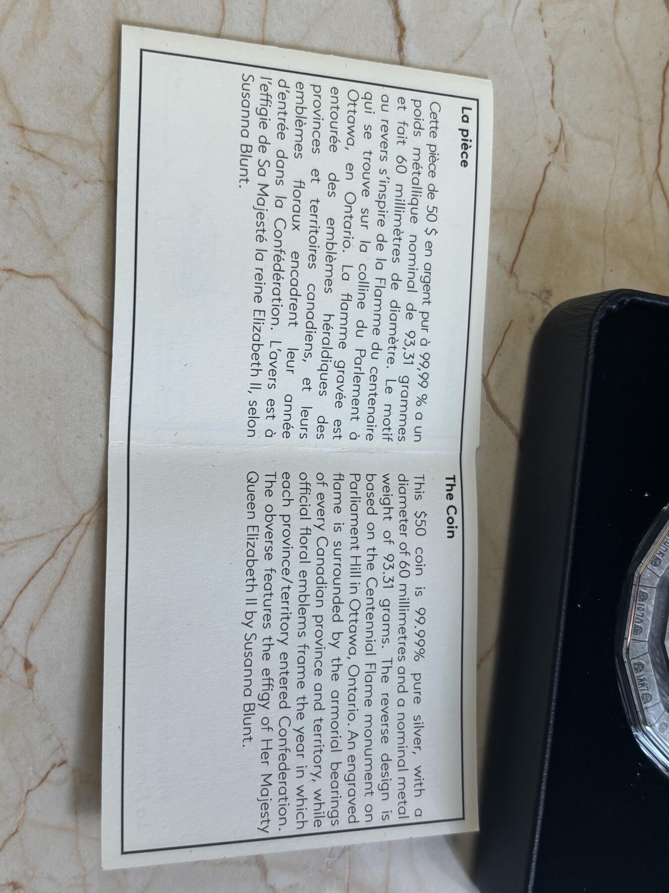 第182期拍卖 加拿大2019年国会山百年火焰纪念碑3盎司仿古银币，9999银，发行2500枚