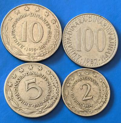 外国优质老铜币银币，周六九点倒数截拍，满百包邮，可寄存半年，喜欢朋友微信扫描二维码可直接参拍 - 南斯拉夫4枚