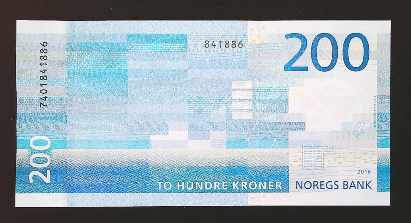 世界靓号纸钞第七十八期 2016年挪威200克朗 新版咸鱼 全新UNC