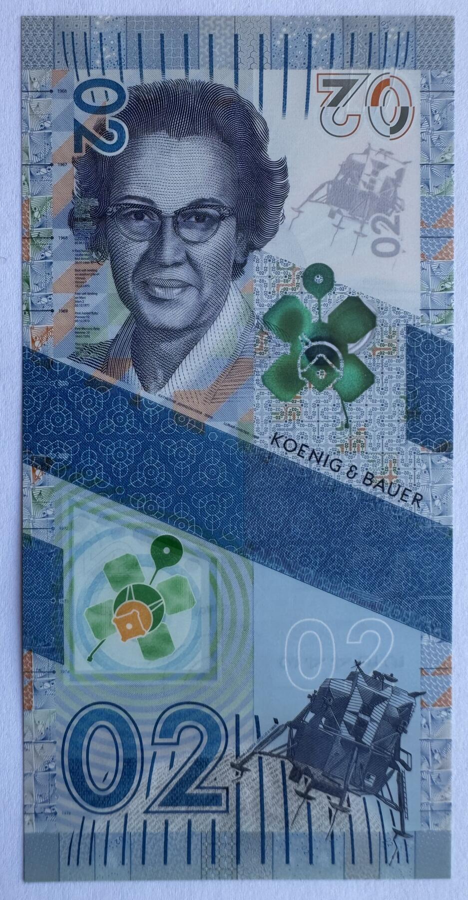 2025第25场（总第225期）：精品测试钞、纪念钞、塑料钞、连体钞综合场 瑞士高宝KBA 2021“莱卡～02”系列塑料测试钞UNC（SPARK®、Optics、美国航天科学家凯瑟琳·约翰逊 Katherine Johnson）