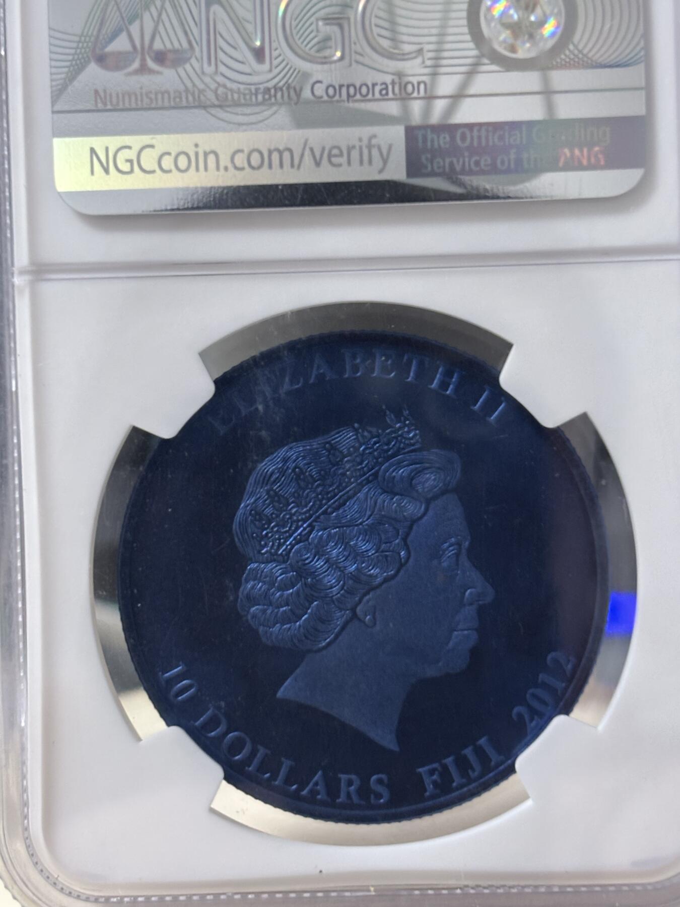 第182期拍卖 斐济2012年蓝色生肖龙1盎司钽金属纪念币NGC-PF70，995钽，发行1000枚