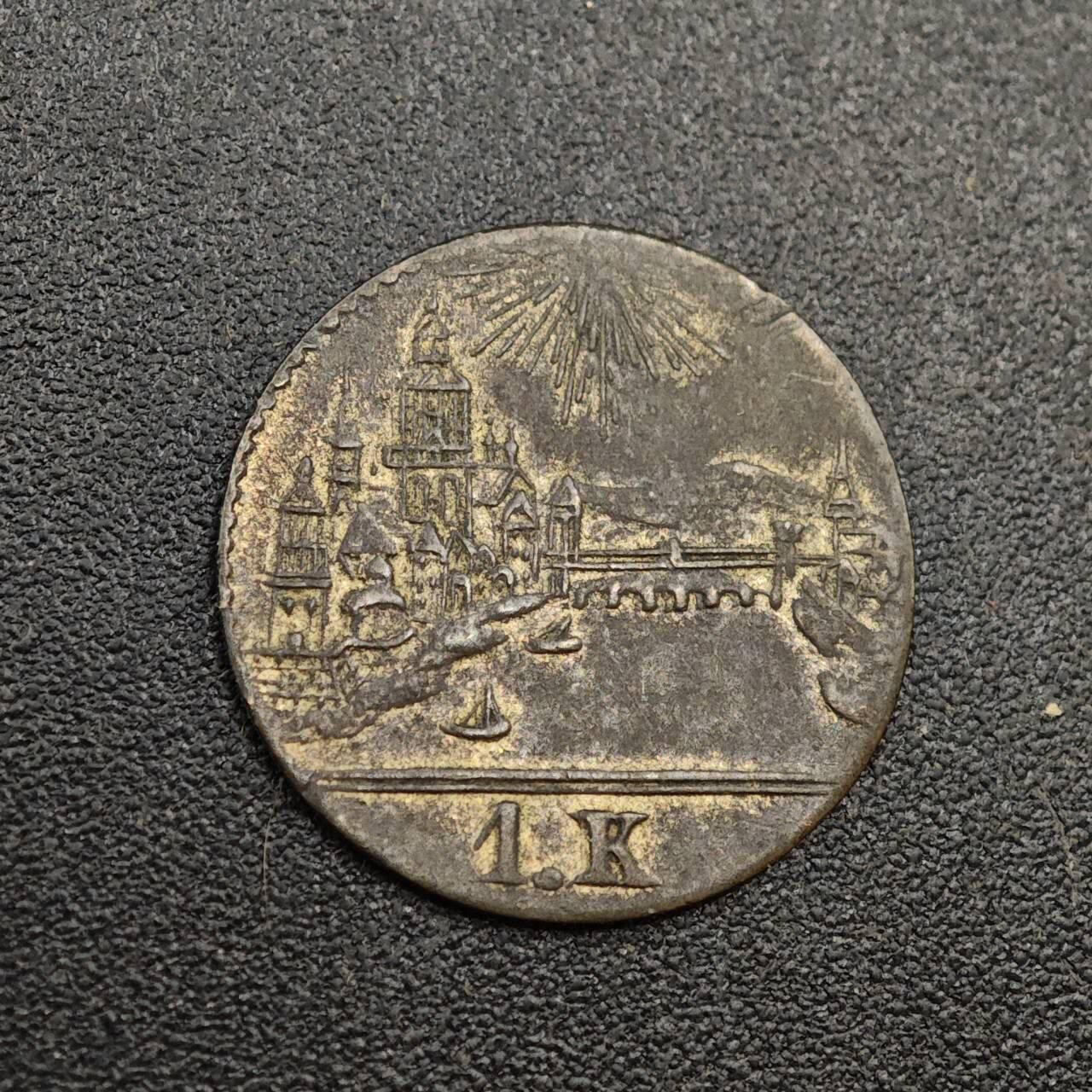 【淘币小摊】实时拍第八百零一拍   散币场   满百包邮可预留二周 每周一统一发货   德国法兰克福城市景观1克鲁泽银币