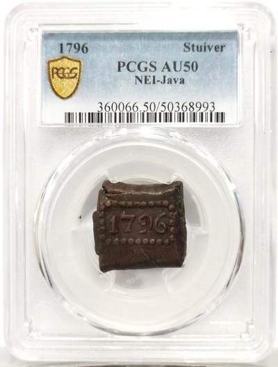 博洋堂世界钱币拍卖第147期（全场包邮） - PCGS AU50 荷属东印度爪哇1796年1Stuiver铜饼，稀见品种，有分难得，仅有3枚更高分
