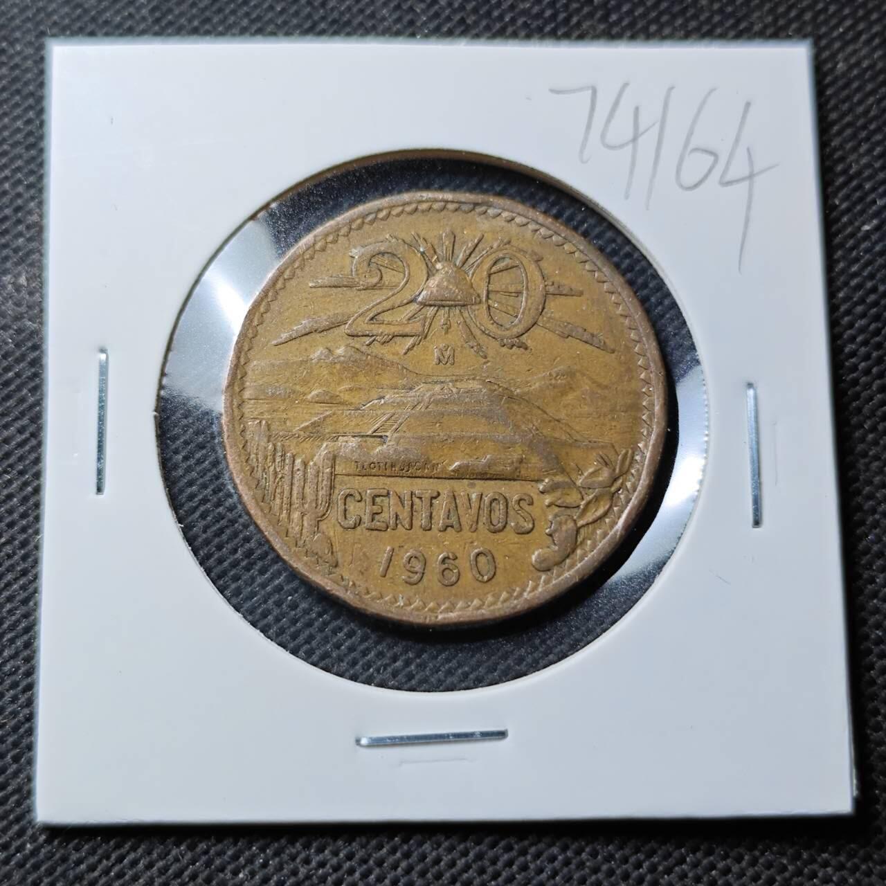 KK钱币收藏小铺  第374场  2月预留时间 周末发货  1960墨西哥20分