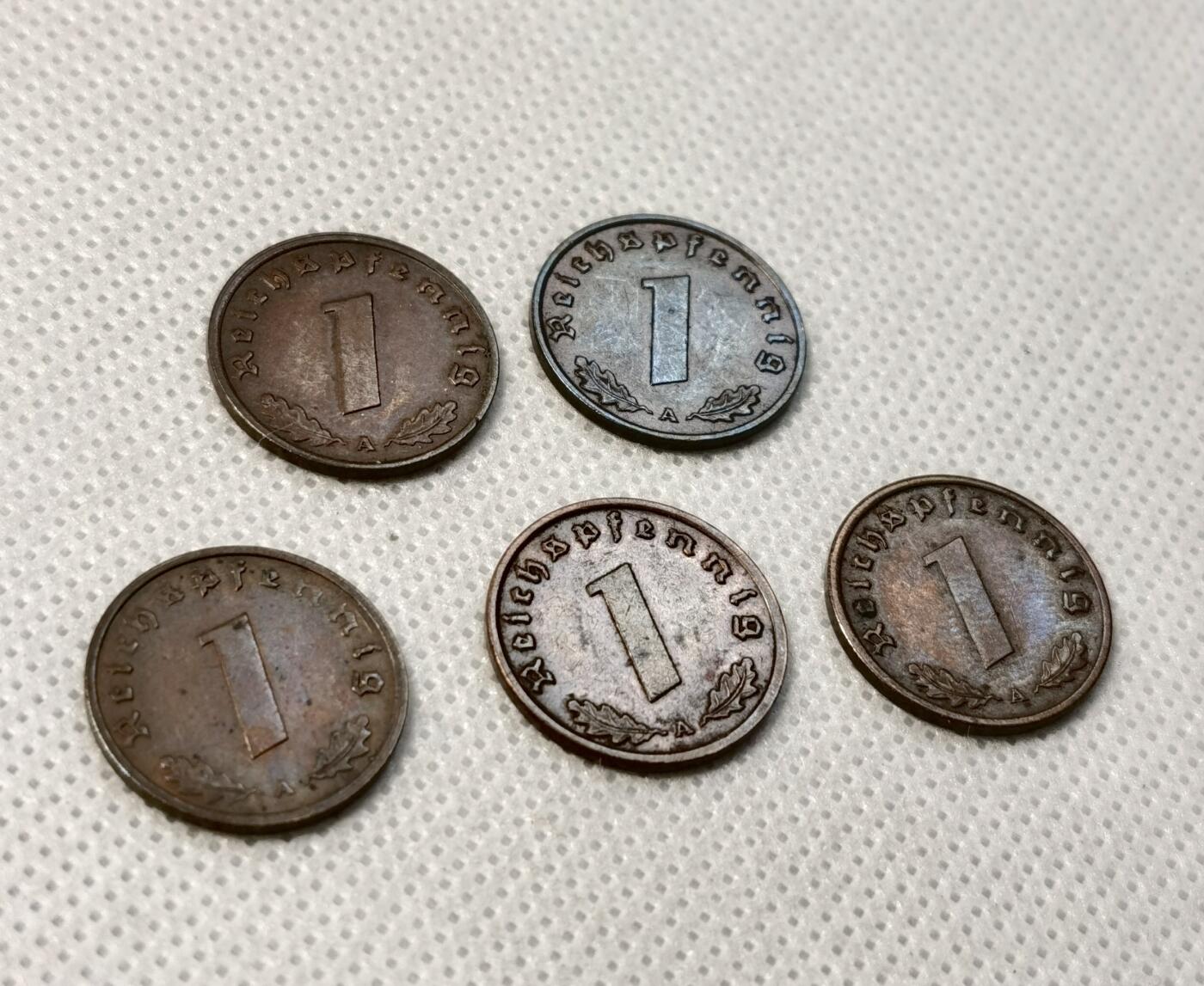 甄臻铺-世界币章拍卖（第40期）送拍享返佣金等优惠多多 德国1938年1芬尼铜币5枚