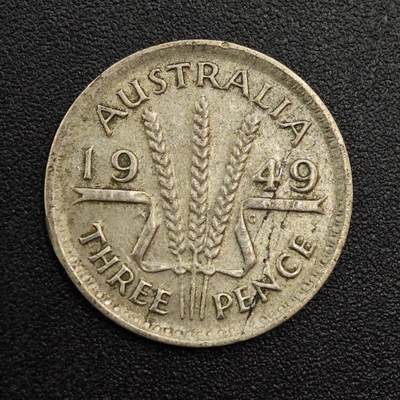 【淘币小摊】实时拍第八百零一拍   散币场   满百包邮可预留二周 每周一统一发货   - 澳大利亚1949年乔治六世3便士银币