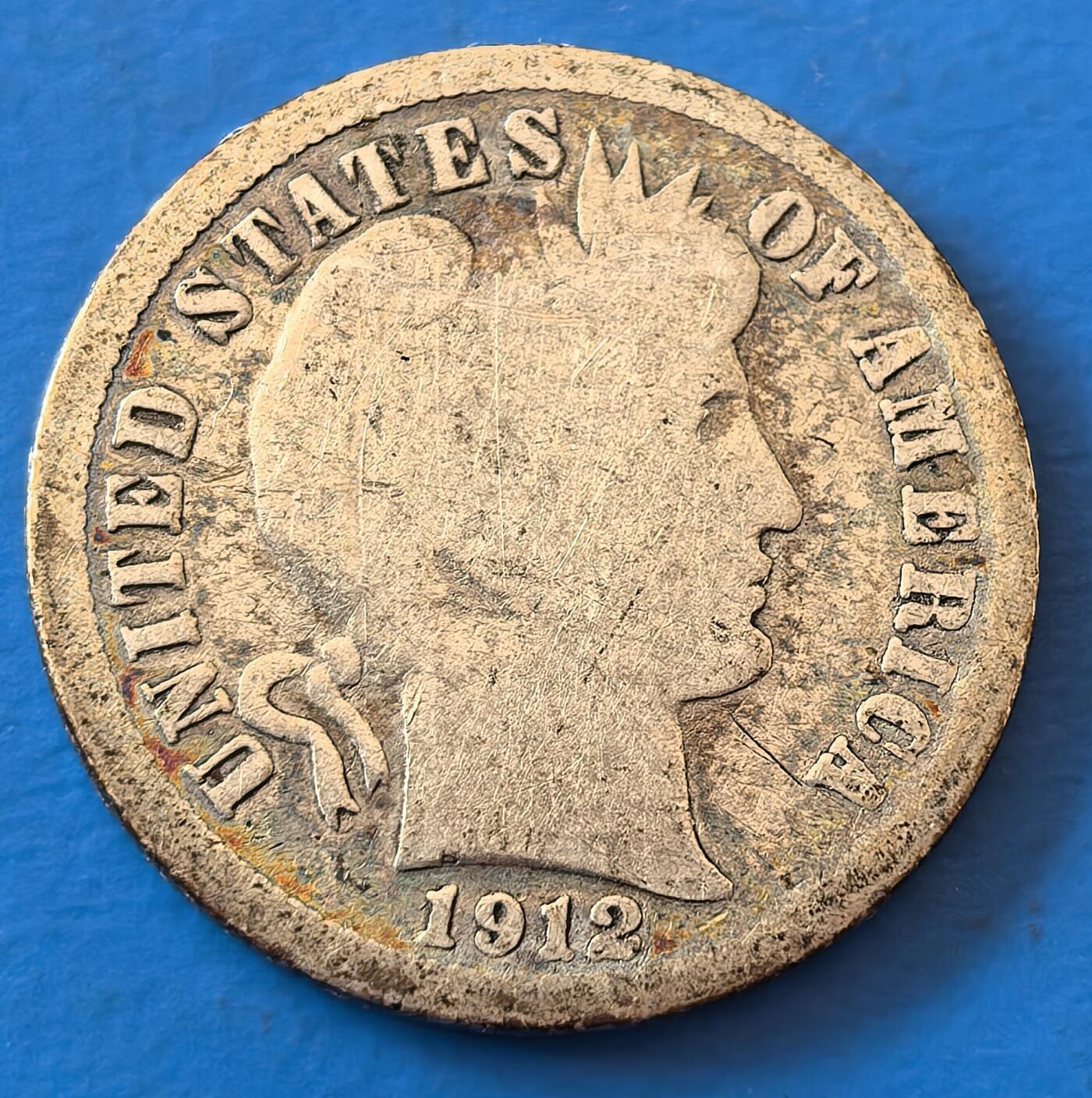 外国优质老铜币银币，周六九点倒数截拍，满百包邮，可寄存半年，喜欢朋友微信扫描二维码可直接参拍 美国1912年10分银币S版