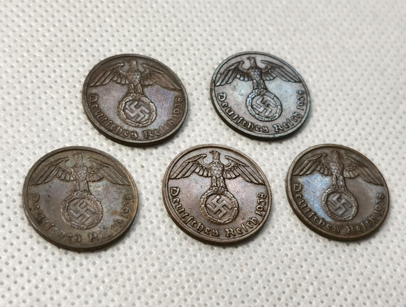 甄臻铺-世界币章拍卖（第40期）送拍享返佣金等优惠多多 德国1938年1芬尼铜币5枚