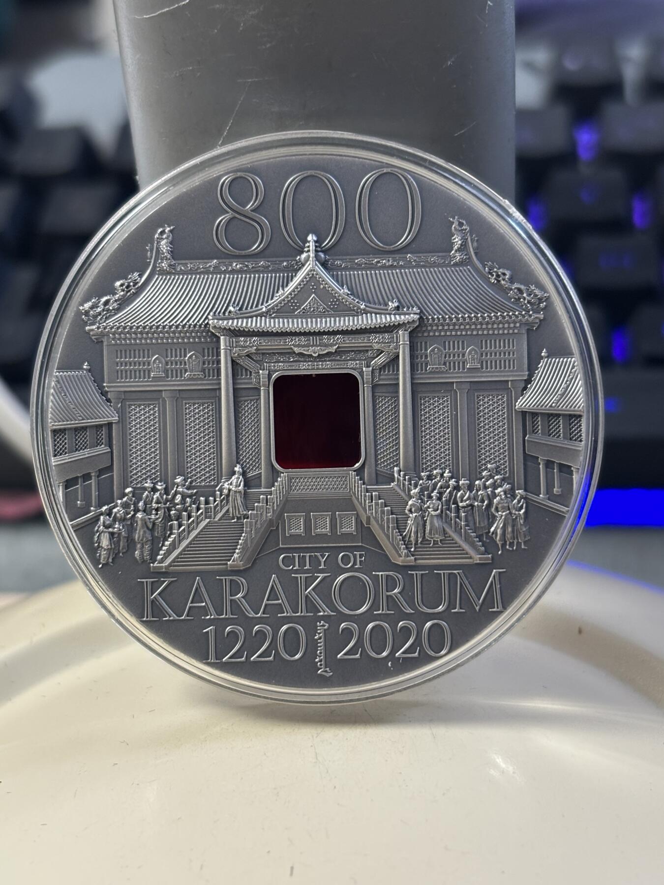 第182期拍卖 蒙古2020年成吉思汗定都哈剌和林800周年2盎司银币，999银，发行量800枚