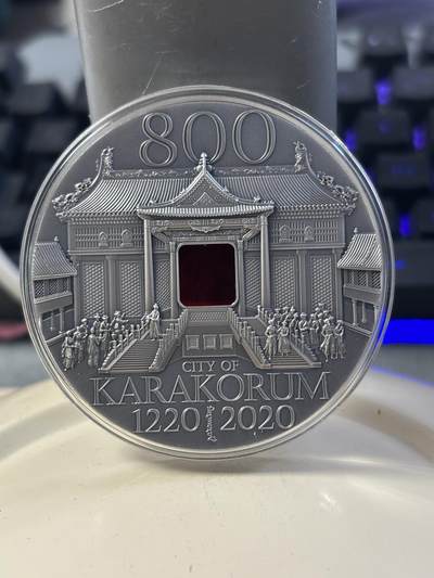 第182期拍卖 - 蒙古2020年成吉思汗定都哈剌和林800周年2盎司银币，999银，发行量800枚