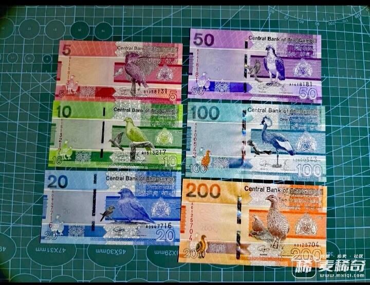 全新冈比亚2019年A冠5、10、20、50、100、200达拉西靓品纸币6枚一组