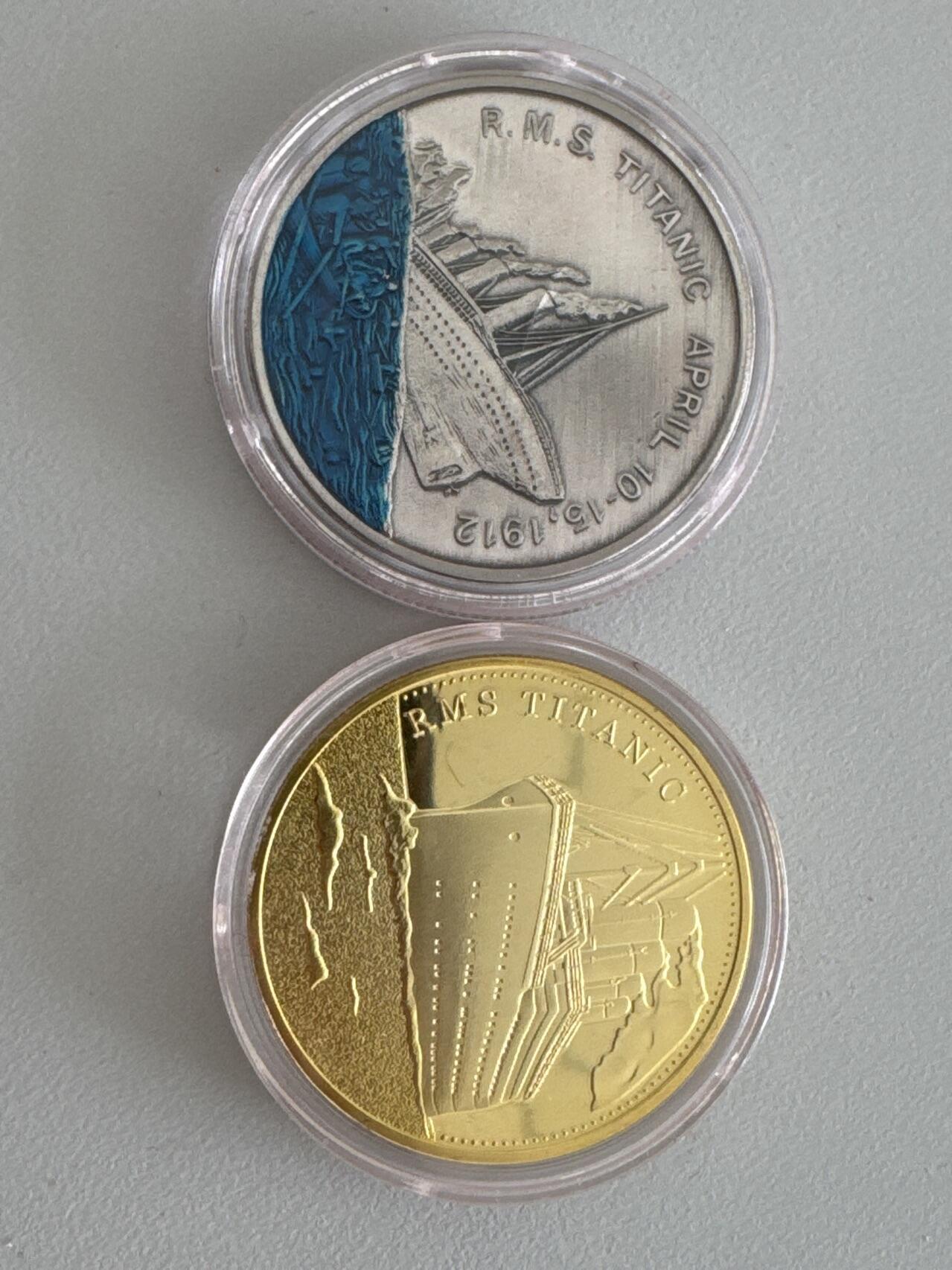 ❤️【币观天下】❤️ 第331期钱币拍卖- 2025.11.21周五晚上6点半场-长期征集拍品 泰坦尼克号克朗镀金镀银章一对
