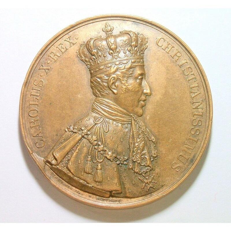 【旋风钱币】11月29日19:00准时开拍 精美欧洲币章、银币银章、第三帝国钱币等 全场包邮！ 【艺术】【光边】法国艺术大章1825年 查理十世皇冠像+加冕仪式 高浮雕精制大铜章 50MM