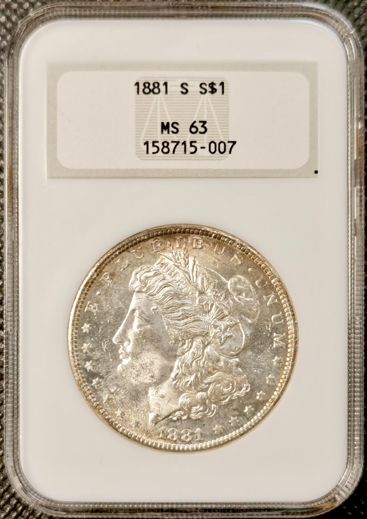 甄臻铺-世界币章拍卖（第40期）送拍享返佣金等优惠多多 NGC-MS63 美国 1881年S 摩根$1银币 NGC古董盒 潜力品种