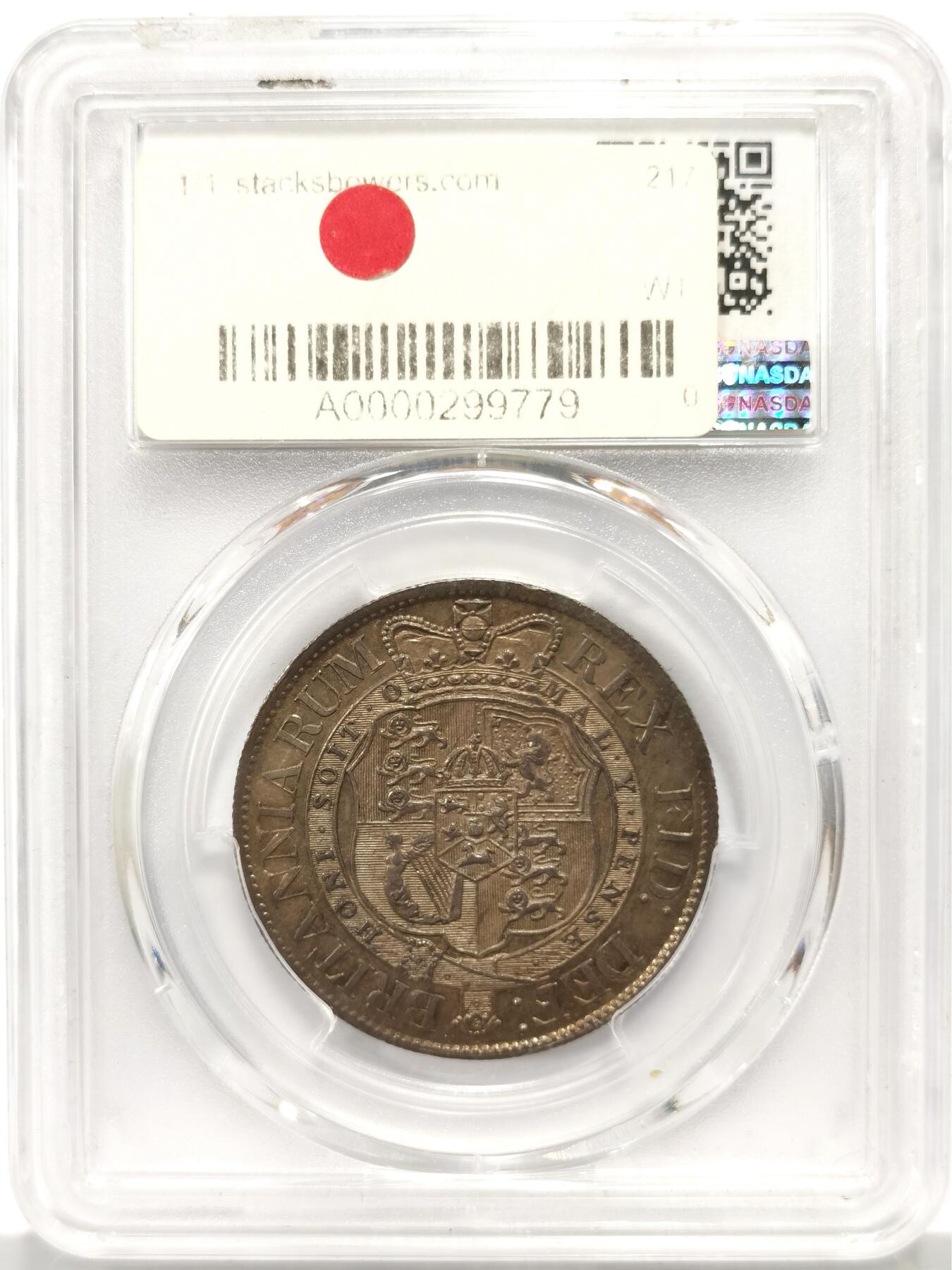 博洋堂世界钱币拍卖第147期（全场包邮） PCGS MS63 英国1819年乔三小牛头半克朗，金彩灰包浆，所见最美状态，收藏级别