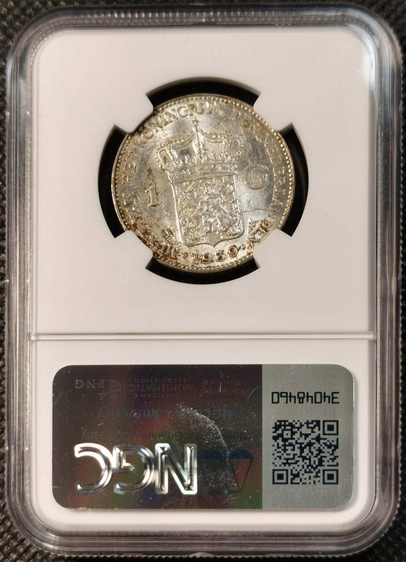 甄臻铺-世界币章拍卖（第40期）送拍享返佣金等优惠多多 NGC-UNCD 1939年荷兰威廉明娜1盾，转光好看