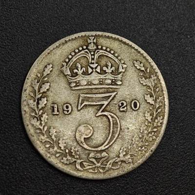 【淘币小摊】实时拍第八百零一拍   散币场   满百包邮可预留二周 每周一统一发货   - 英国1920年乔治五世3便士银币