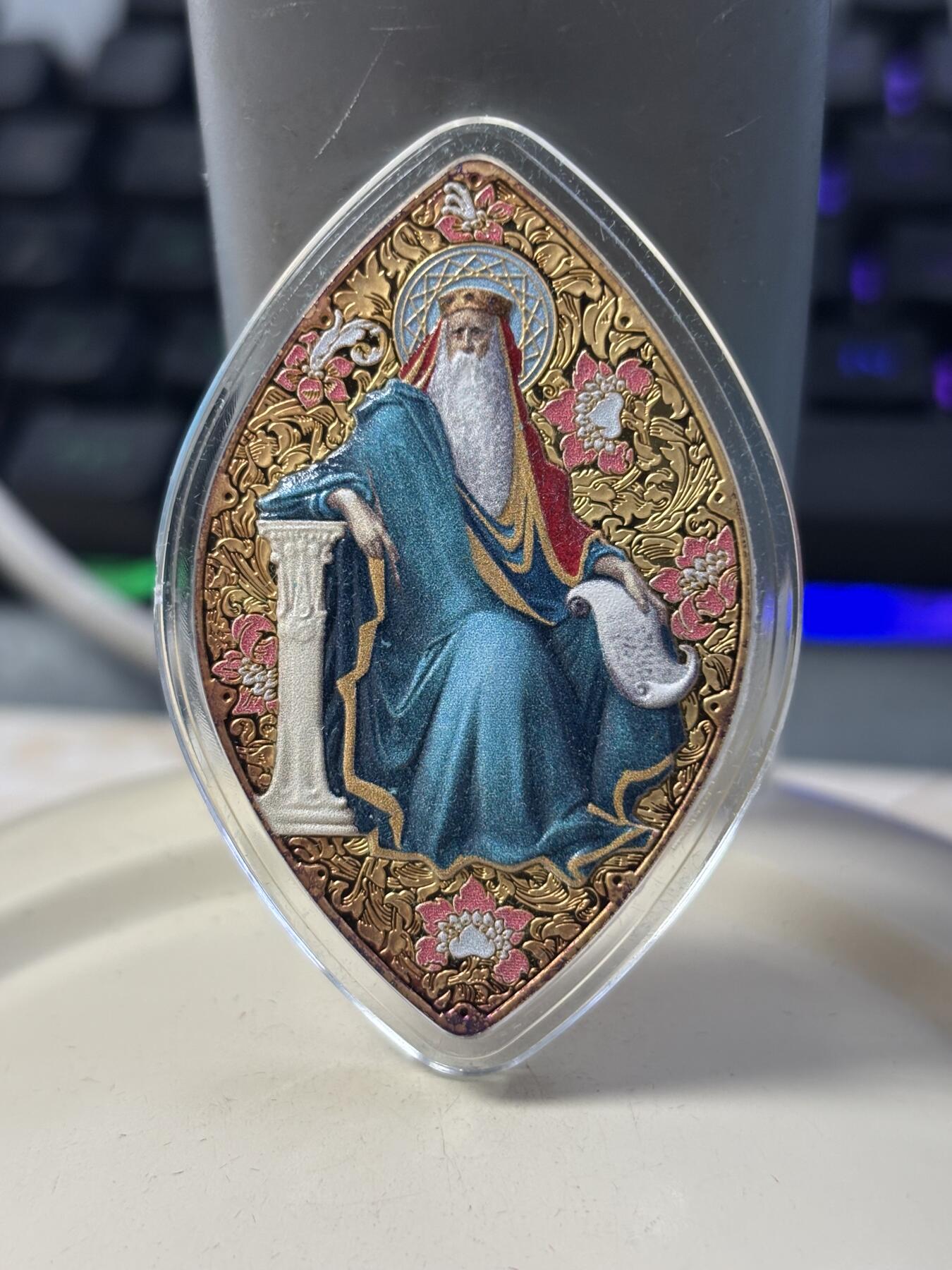 第182期拍卖 纽埃2016年遗产系列所罗门王1盎司彩色异形银币，999银，发行999枚，塑料盒有裂痕