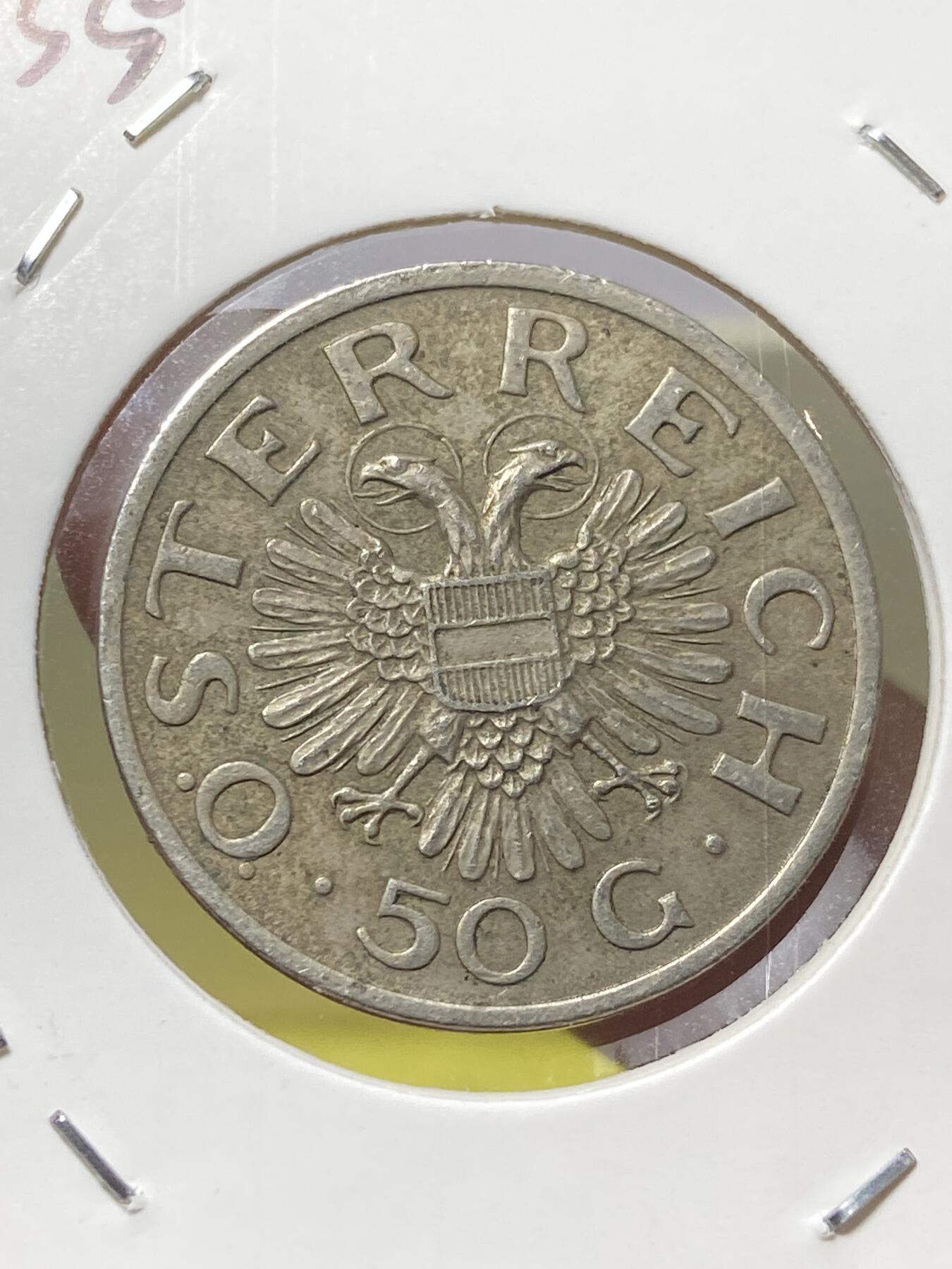 2025年第一百三十一场(总第一百五十七场）外国好品纸夹散币场(免佣金) 奥地利🇦🇹1935年50格罗申(二战前共和国时期第二套第二版，首发年仅发行2年)