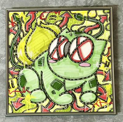 零元拍：歪歪 OWSON 系列作品装饰肌理画《宝可梦-妙蛙花》，相框尺寸35/35CM。因展品出展，镜框可能有轻微划痕，介意勿拍 - 零元拍：歪歪 OWSON 系列作品装饰肌理画《宝可梦-妙蛙花》，相框尺寸35/35CM。因展品出展，镜框可能有轻微划痕，介意勿拍