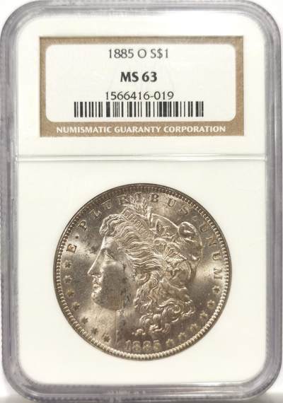 博洋堂世界钱币拍卖第147期（全场包邮） - NGC MS63 美国1885年O版摩根银元，老盒严评，底板干净，转光强烈