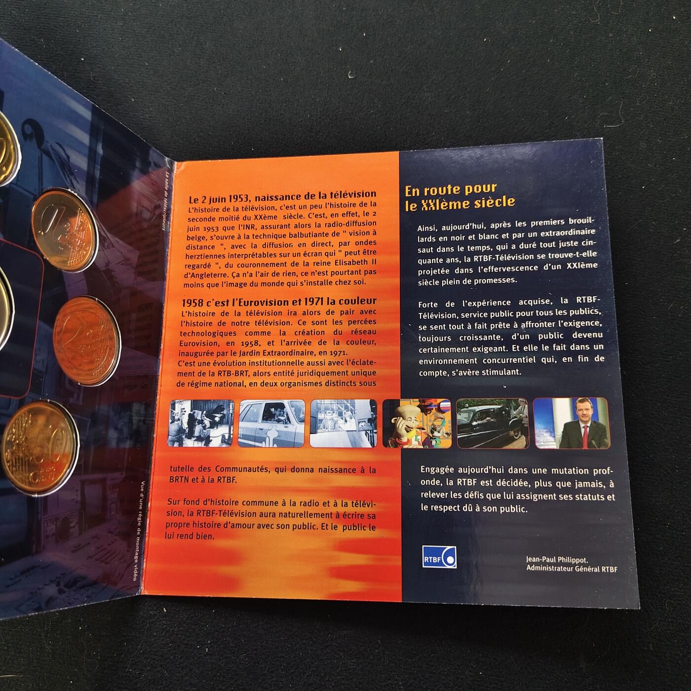 【全场包邮】纯粹捡漏拍479场（免费代拍第16场） 比利时2003年电视50周年主题官方欧元卡装年度流通套币-含纪念章