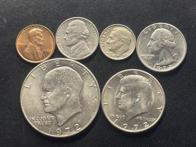 邮泉阁限时拍卖第三十六场 美洲硬币专场（硬币在国外。请付邮费6元。） - 美国1972年6枚