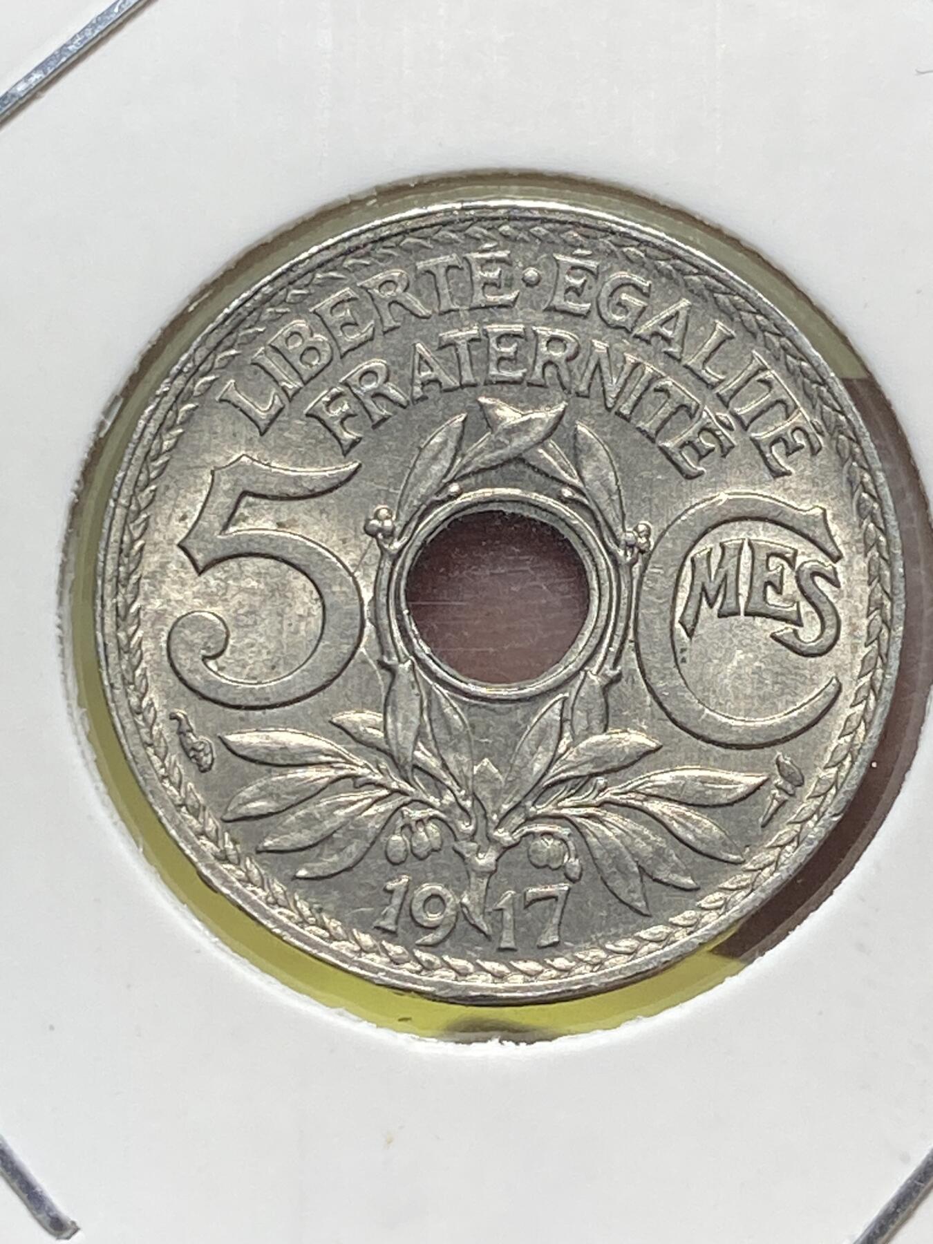 2025年第一百三十一场(总第一百五十七场）外国好品纸夹散币场(免佣金) 少见带光好品–法兰西第三共和国1917年5生丁(第二版大尺寸版，首发年)