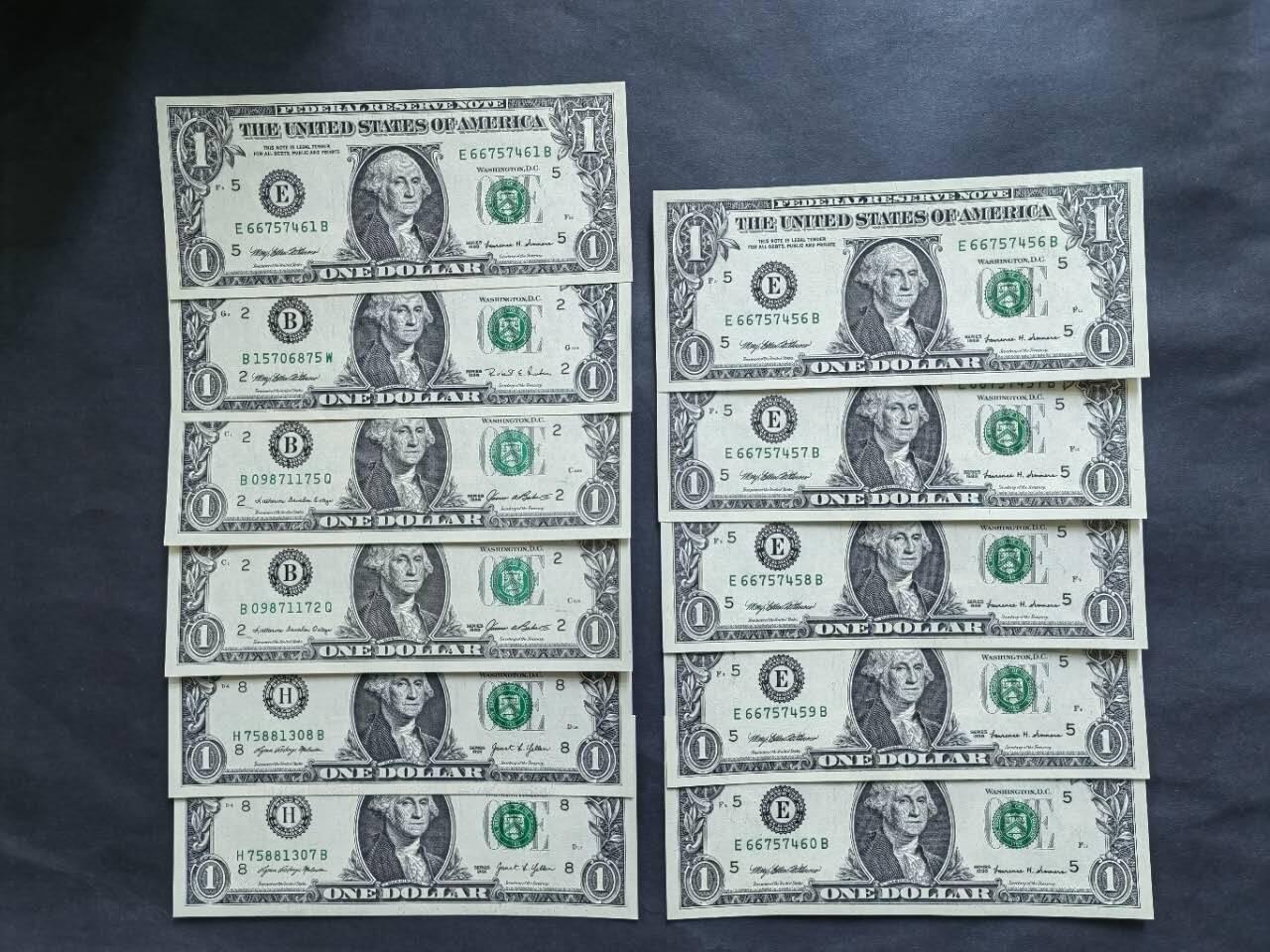 外国纸币专场251122第六十四场 美国1美元11张，有连号，品相10张UNC1张UNC-。