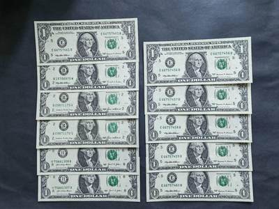 外国纸币专场251122第六十四场 - 美国1美元11张，有连号，品相10张UNC1张UNC-。