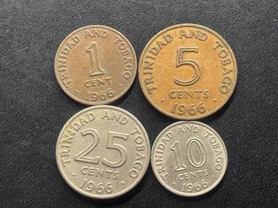 邮泉阁限时拍卖第三十六场 美洲硬币专场（硬币在国外。请付邮费6元。） - 特立尼达和多巴哥1966年4枚