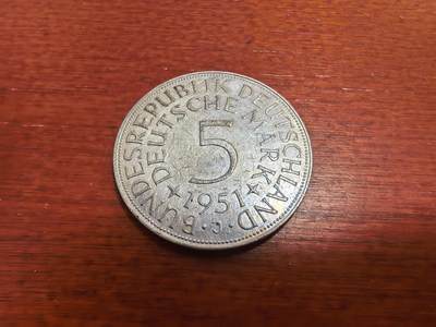 长老汇蛇年精选第七十五场拍卖 - 1951J西德5马克银币，11.2克625银，首年版