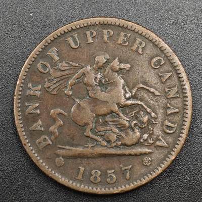 【淘币小摊】实时拍第八百零一拍   散币场   满百包邮可预留二周 每周一统一发货   - 上加拿大银行1857年马剑一便士铜币代币