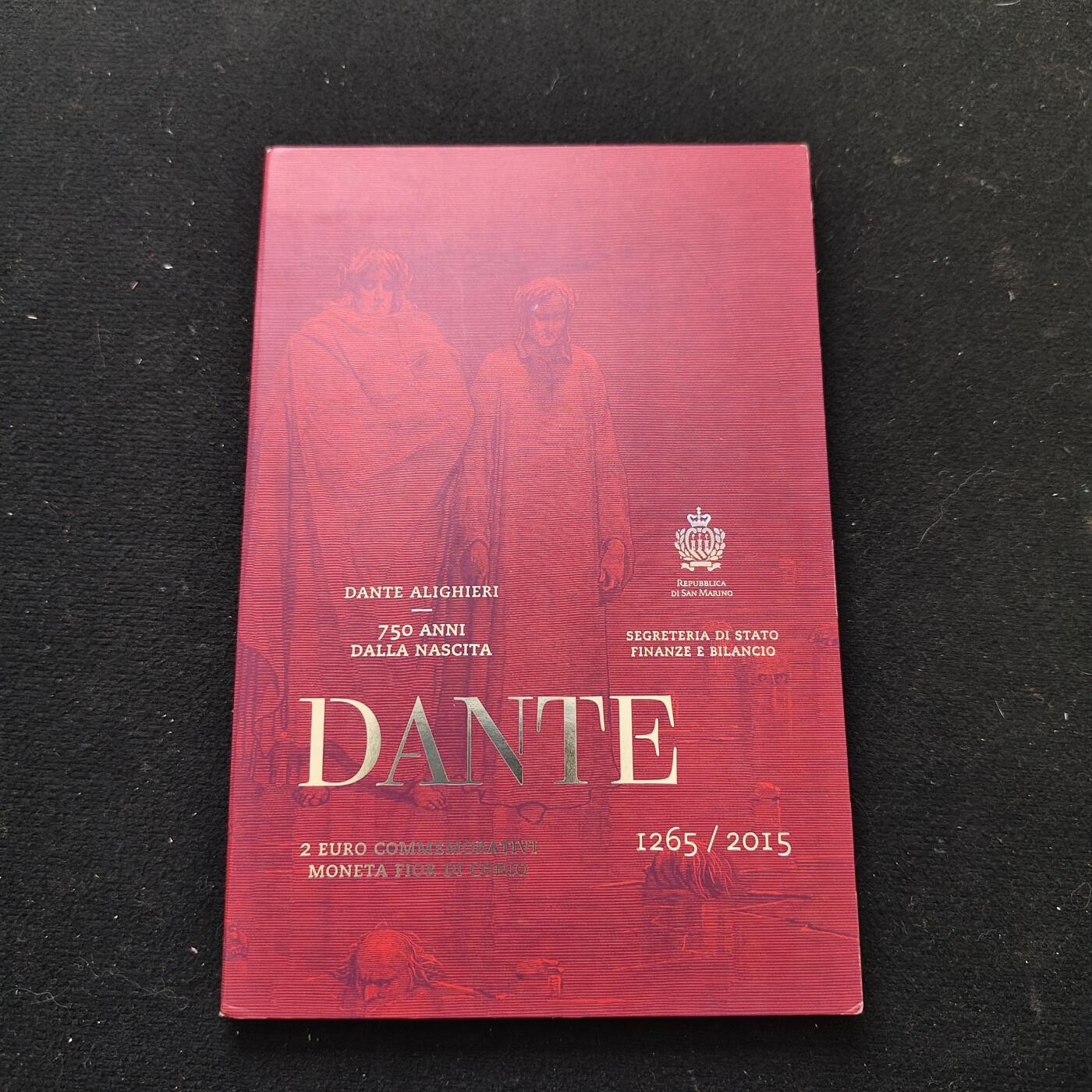 【全场包邮】纯粹捡漏拍479场（免费代拍第16场） 圣马力诺2015年2欧元文学家但丁·阿利格伊诞生750周年官方卡装纪念币