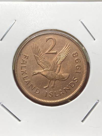 2025年第一百三十一场(总第一百五十七场）外国好品纸夹散币场(免佣金) - 英属福克兰群岛🇫🇰1998年2便士(伊丽莎白二世中年花冠第二版，镀铜钢材质有磁版，首发年仅发行2年)