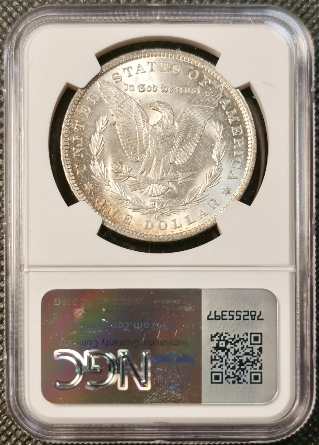 甄臻铺-世界币章拍卖（第40期）送拍享返佣金等优惠多多 NGC-MS64 1884年美国O版摩根，正面币面干净，背面淡淡月芽儿包浆