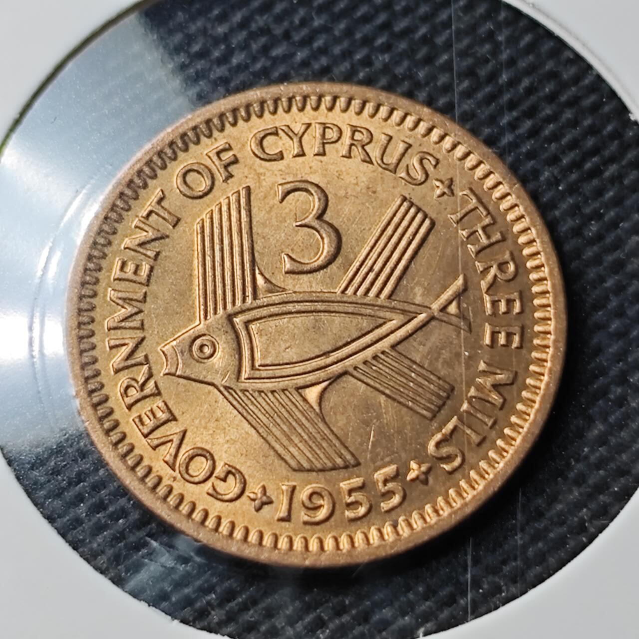 KK钱币收藏小铺  第374场  2月预留时间 周末发货  1955塞浦路斯3米尔铜币 好品