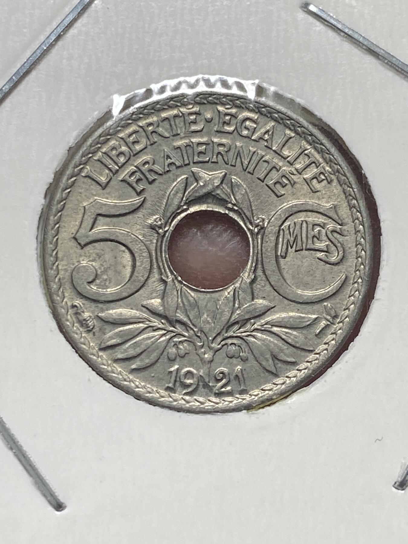 2025年第一百三十一场(总第一百五十七场）外国好品纸夹散币场(免佣金) 法兰西第三共和国1921年5生丁(第三版小尺寸版，早期年份)