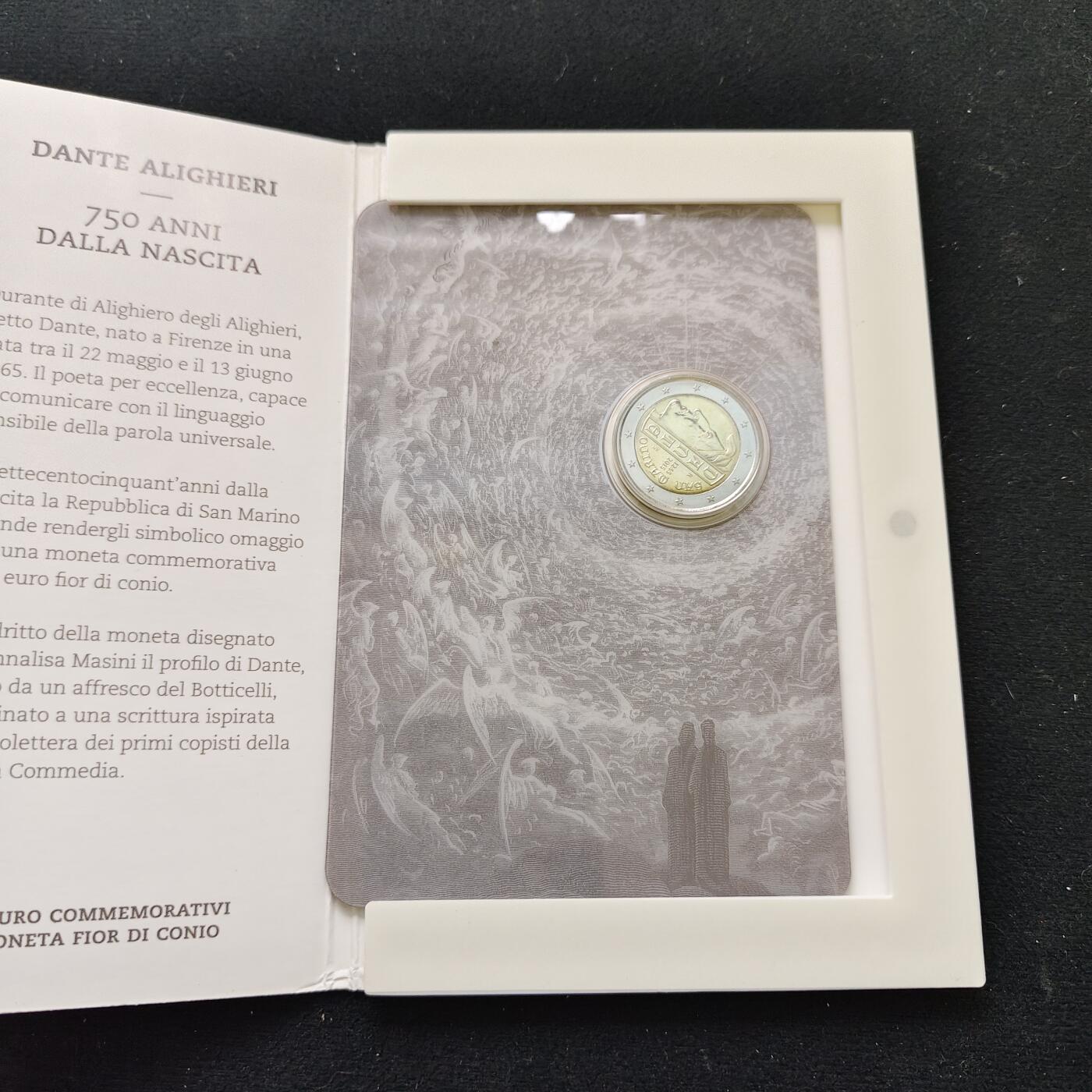 【全场包邮】纯粹捡漏拍479场（免费代拍第16场） 圣马力诺2015年2欧元文学家但丁·阿利格伊诞生750周年官方卡装纪念币