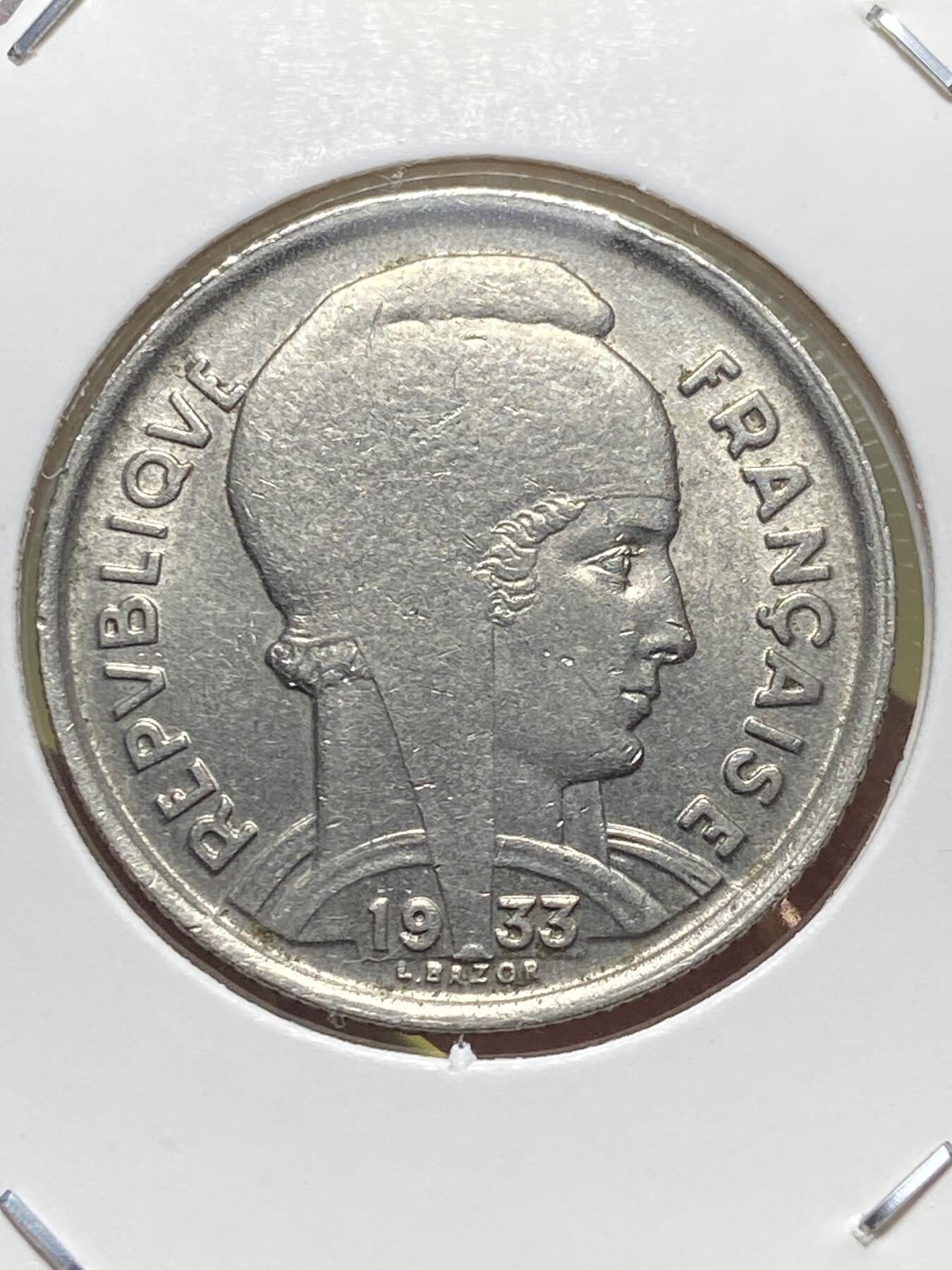 2025年第一百三十一场(总第一百五十七场）外国好品纸夹散币场(免佣金) 少见品种–法兰西第三共和国1933单年份5法郎