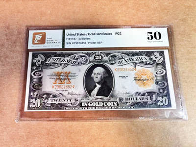 【Blue Auction】世界纸币精拍第752期——18级TOP拍卖/信誉/品质/专业/高效💫 - 美国1922年20美金 黄金券 华盛顿 TQG50