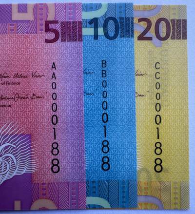 2025第25场（总第225期）：精品测试钞、纪念钞、塑料钞、连体钞综合场 - 首发百位小号/全同倒置号0000188 萨摩亚2023年版5、10、20塔拉塑料钞一组3枚UNC