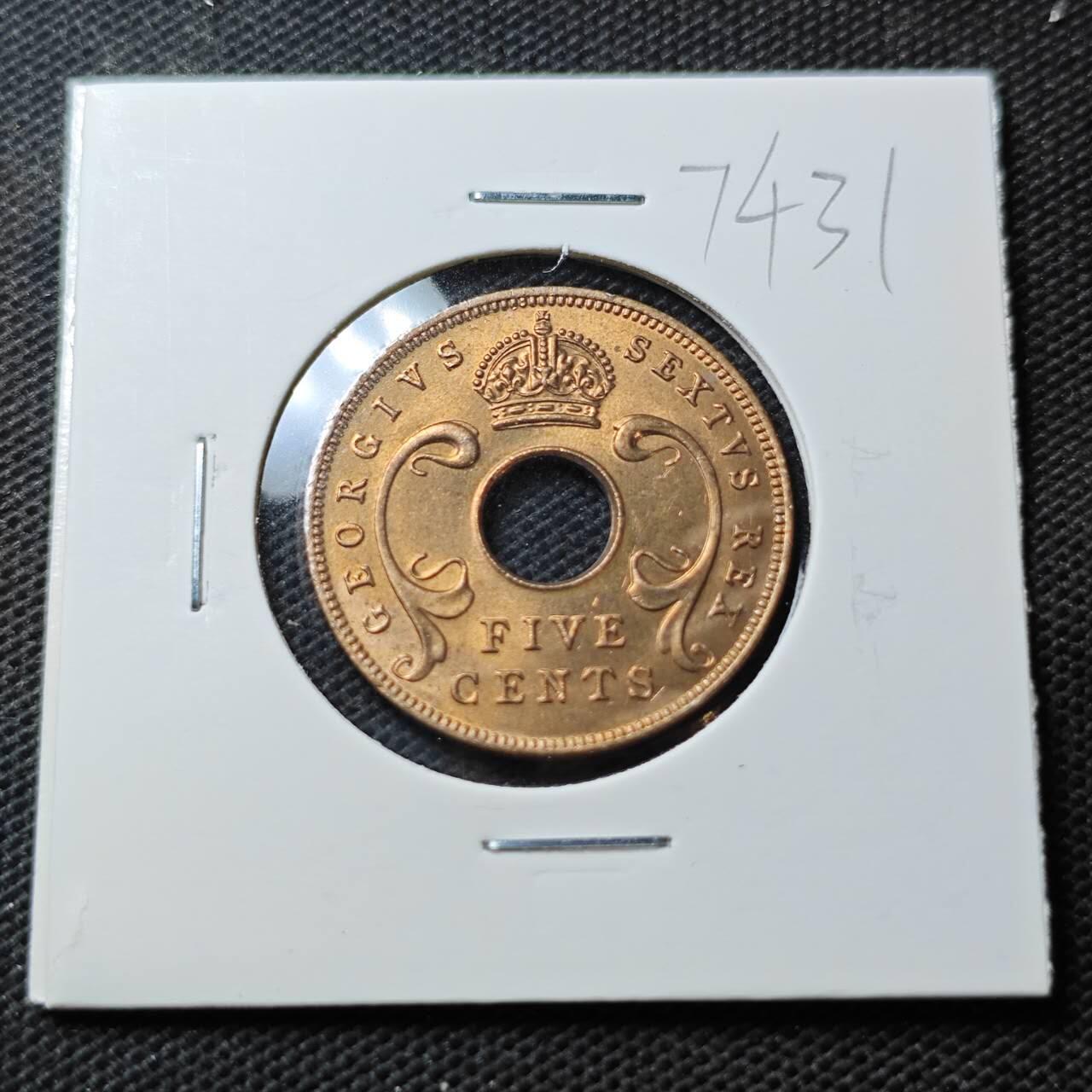 KK钱币收藏小铺  第374场  2月预留时间 周末发货  1952英属东非 5分铜币 好品