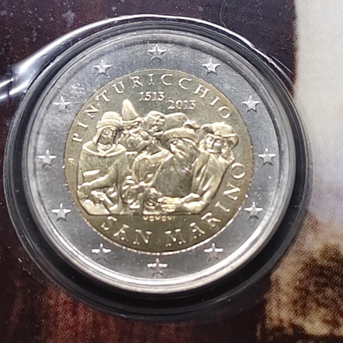 【全场包邮】纯粹捡漏拍479场（免费代拍第16场） 圣马力诺2013年2欧元画家平图里基奥逝世500周年官方卡装纪念币