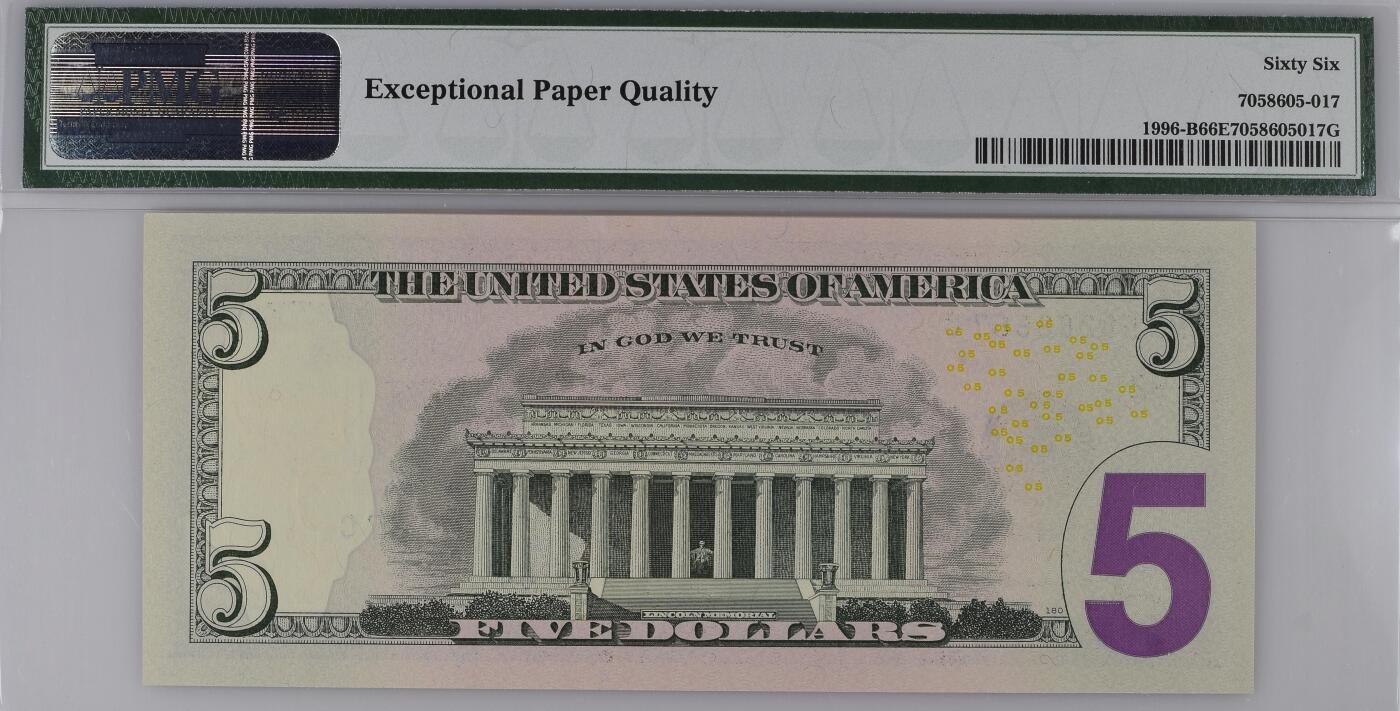 PMG美元专场 彩色初版MB58288667C 5美元绿库印联邦券Federal Reserve Note New York, $5 2013 Small Size